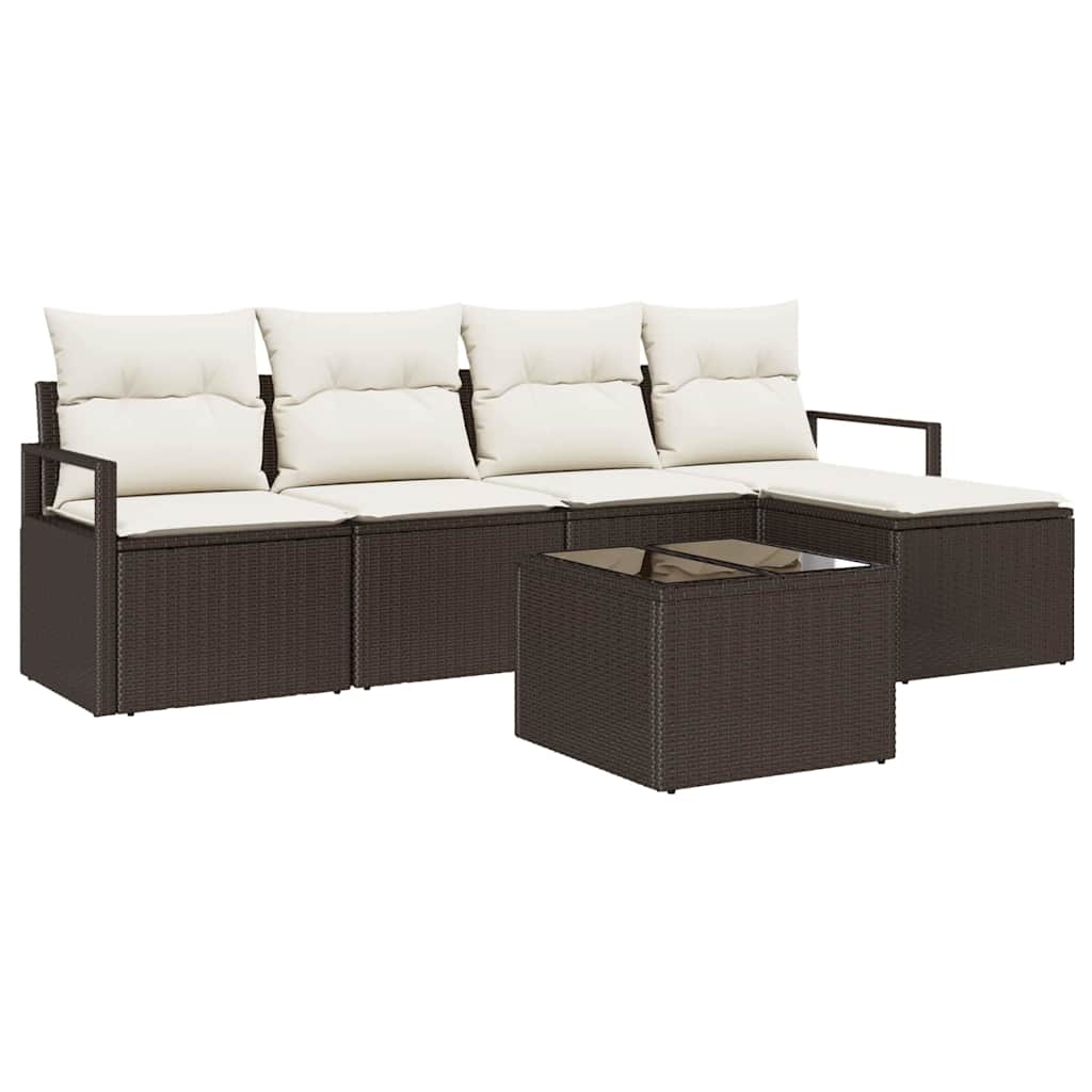Garten-Sofa-Set mit Kissen mit Speicher 6 pcs Braun und Creme